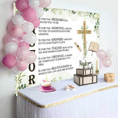 Lofaris Pastor Appreciation Day Backdrop Religious PASTOR Poem with Wooden Cross and Bible Decoration