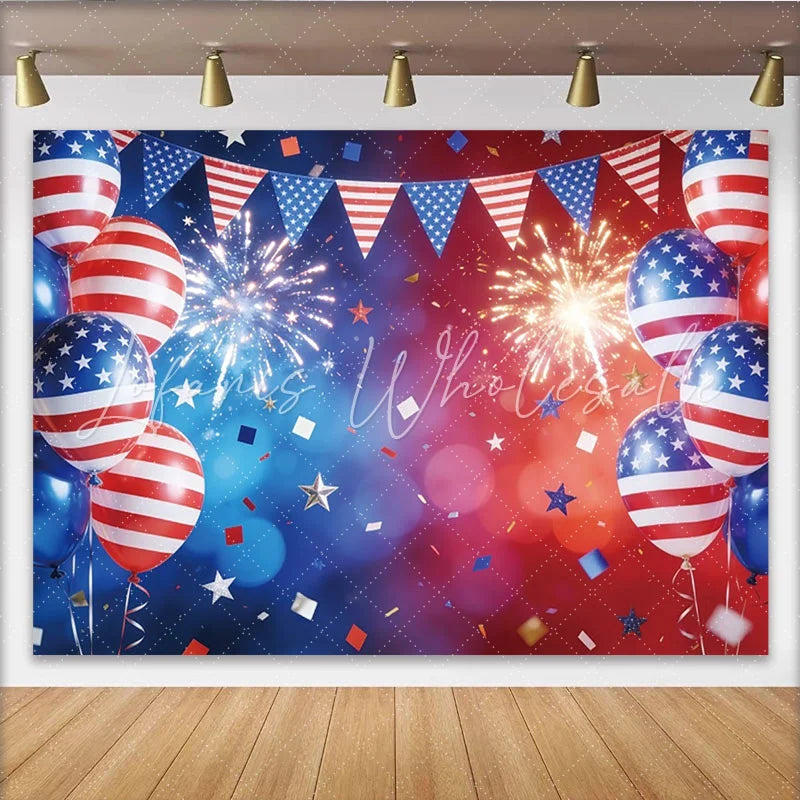 Lofaris Patriotic Independence Day Backdrop American Flag Balloons and Bunting Background for Festive Celebrations and Photoshoots
