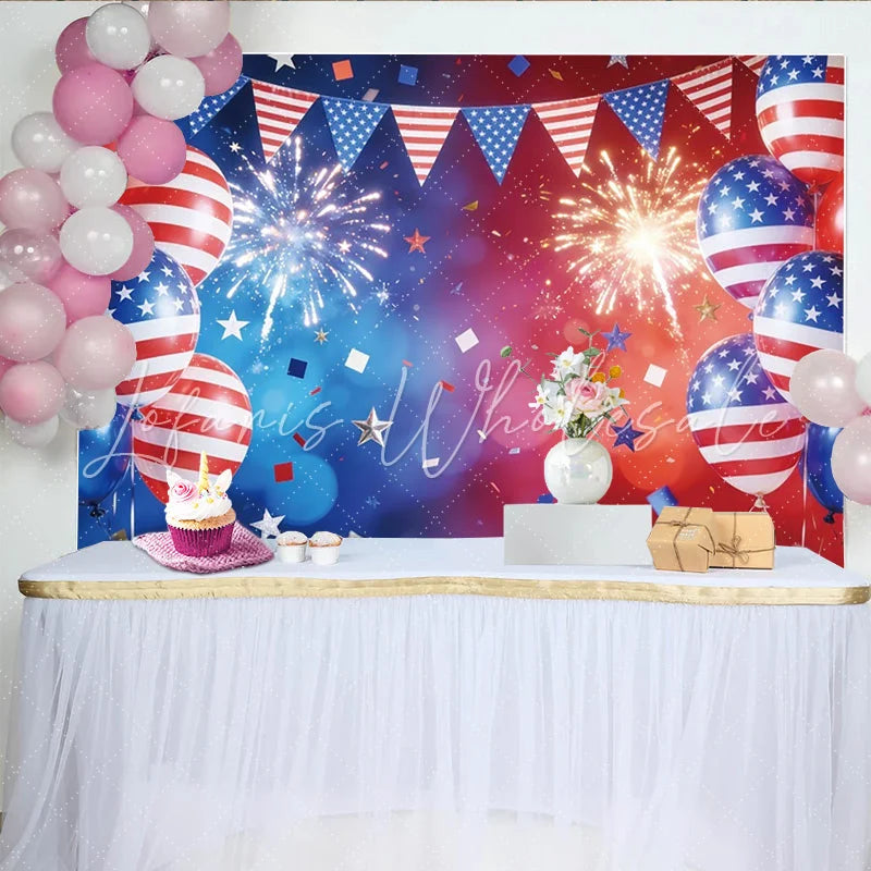 Lofaris Patriotic Independence Day Backdrop American Flag Balloons and Bunting Background for Festive Celebrations and Photoshoots