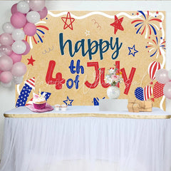 Lofaris Patriotic Red White and Blue 4th of July Holiday Backdrop with Fireworks Stars Rustic Kraft Texture Independence Day Decor