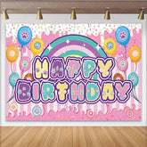 Lofaris Paw Print Happy Birthday Backdrop with Rainbow and Balloons Sweet Animal Party Decor for Kids Photoshoot.