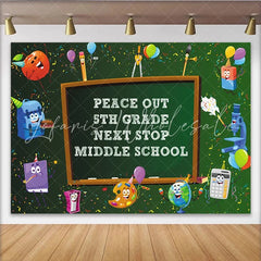 Lofaris Peace Out 5th Grade Graduation Backdrop with Cartoon School Supplies Next Stop Middle School Party Background for Student