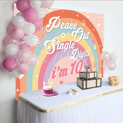 Lofaris Peace Out Single Digits Backdrop 10th Birthday Groovy Boho Rainbow Daisy Decor