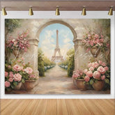 Lofaris Photography Backdrop Paris Spring Eiffel Tower Stone Arch Floral Walkway Prop