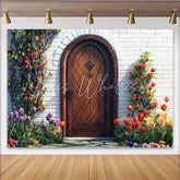 Lofaris Photography Backdrop Spring Colorful Tulips Wooden Door Rustic Garden Background