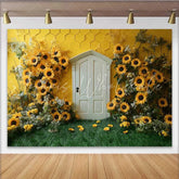 Lofaris Photography Backdrop Sunflower Honeycomb Yellow Wall White Door Cake Smash Prop
