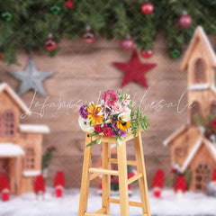 Lofaris Pine Decor Wooden House Christmas Photo Backdrop