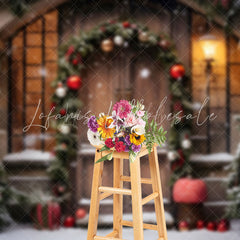 Lofaris Pine Leaves Bells Retro Wood Door Christmas Backdrop
