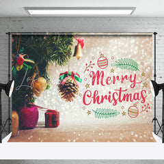 Lofaris Pine Leaves Gifts Champagne Bokeh Christmas Backdrop