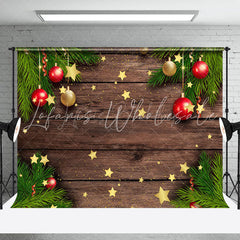 Lofaris Pine Leaves Star Glitter Wooden Christmas Backdrop