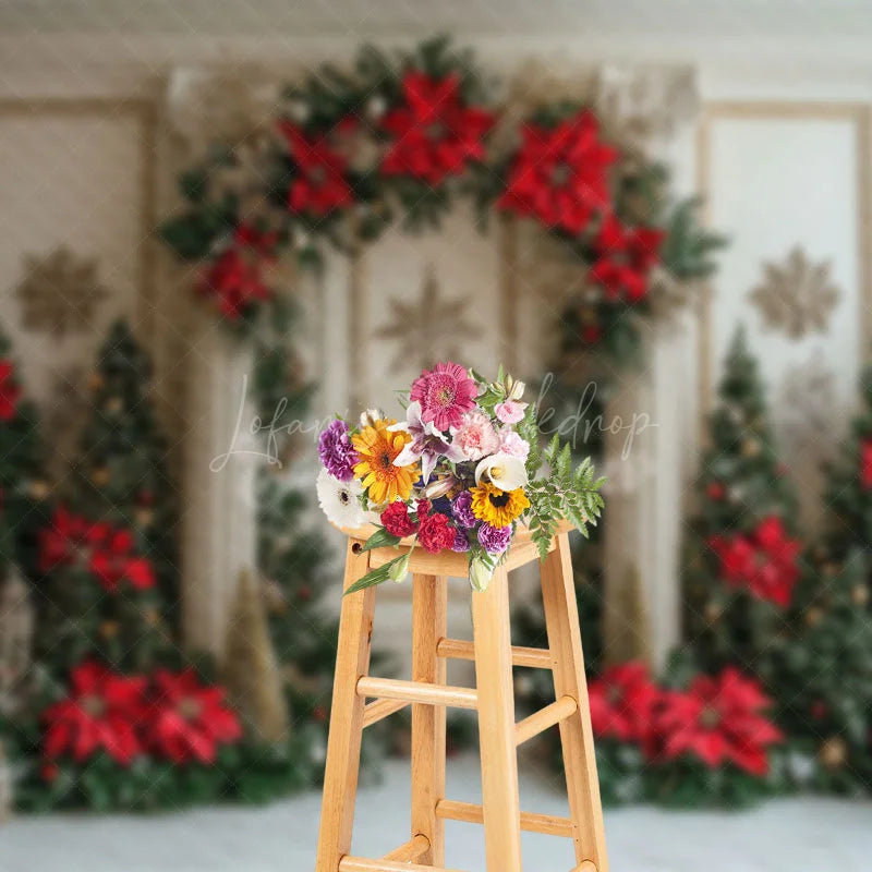 Lofaris Pine Tree Poinsettia Indoor Photography Backdrop