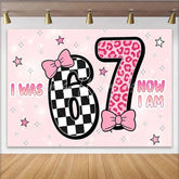 Lofaris Pink 7th Birthday Backdrop with Checkerboard and Leopard Print Cute Party Background for Girls Photoshoot and Celebration
