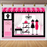 Lofaris Pink and Black Fashion Boutique Photography Backdrop with Elegant Shop Window Glamour Studio Background for Women and Girls