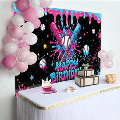 Lofaris Pink and Blue Dripping Paint Baseball Birthday Backdrop Vibrant Sports Theme Background for Kids Party Photography