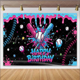 Lofaris Pink and Blue Dripping Paint Baseball Birthday Backdrop Vibrant Sports Theme Background for Kids Party Photography