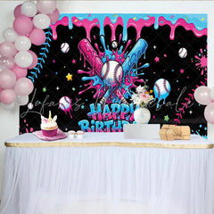 Lofaris Pink and Blue Dripping Paint Baseball Birthday Backdrop Vibrant Sports Theme Background for Kids Party Photography