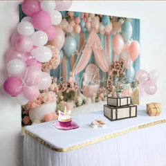 Lofaris Pink and Blue Floral Balloon Baby Shower Backdrop with Drapes and Chair Dreamy Photography Background for Gender Reveal Party