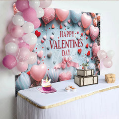 Lofaris Pink and Blue Heart Balloons Valentine’s Day Backdrop Happy Valentine’s Day Roses Photography Background