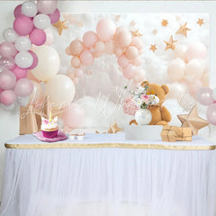 Lofaris Pink and Cream Teddy Bear Baby Shower Backdrop with Balloons and Stars Dreamy Cloud Photography Background for Newborn Photoshoot