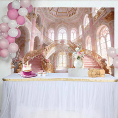 Lofaris Pink and Gold Palace Photography Backdrop with Grand Staircase and Roses Luxurious Studio Background for Elegant Photoshoot