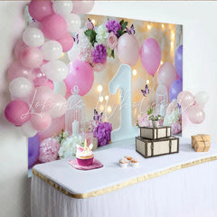 Lofaris Pink and Purple Balloons Flowers 1st Birthday Party Backdrop with Butterflies Elegant Baby Girl Celebration