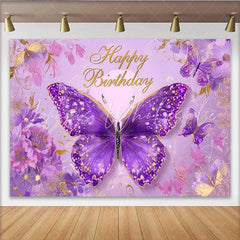 Lofaris Pink and Purple Butterfly Birthday Backdrop Floral Fantasy Party Background Girl Princess Photo Booth Prop