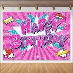 Lofaris Pink and Purple Comic Book Birthday Backdrop with Spider Webs Pop Art Style Party Background for Girls Photoshoot