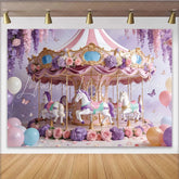 Lofaris Pink and Purple Floral Carousel Birthday Backdrop for Girls Whimsical Princess Party Photography Background Decor