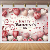 Lofaris Pink and Red Heart Balloons Valentine’s Day Backdrop Romantic Roses and Ribbons Party Decor
