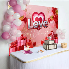 Lofaris Pink and Red Heart Balloons with Love Text Party Backdrop Romantic Valentine’s Day Anniversary Engagement Decor
