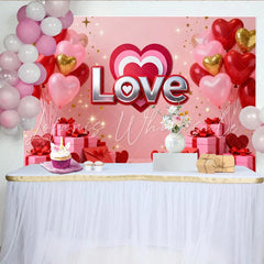 Lofaris Pink and Red Heart Balloons with Love Text Party Backdrop Romantic Valentine’s Day Anniversary Engagement Decor