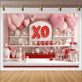 Lofaris Pink and Red XO Hearts Sweet Shop Party Backdrop Romantic Valentine’s Day Love Celebration Decor