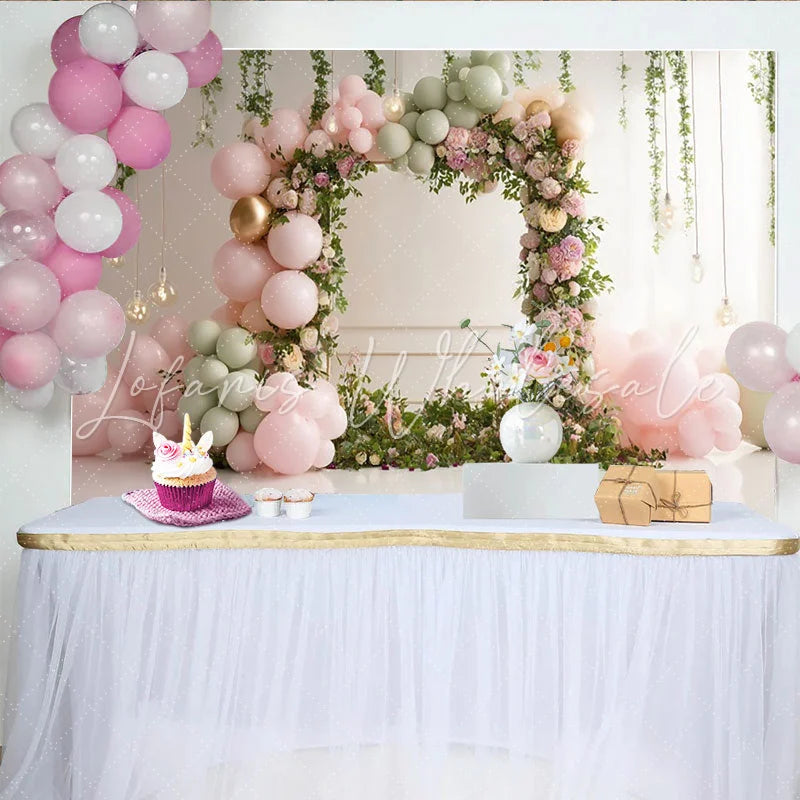 Lofaris Pink and Sage Green Floral Balloon Baby Shower Backdrop Elegant Arch Photography Background for Party Decor