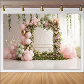 Lofaris Pink and Sage Green Floral Balloon Baby Shower Backdrop Elegant Arch Photography Background for Party Decor