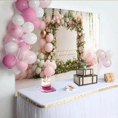 Lofaris Pink and Sage Green Floral Balloon Baby Shower Backdrop Elegant Arch Photography Background for Party Decor