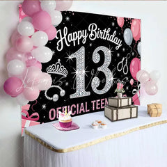 Lofaris Pink and Silver 13th Birthday Backdrop Official Teenager 13 Tiara and Pearls Party Decoration