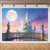 Lofaris Pink and Teal Fantasy Castle Photography Backdrop with Full Moon Magical Fairytale Photo Background for Studio Portrait Sessions