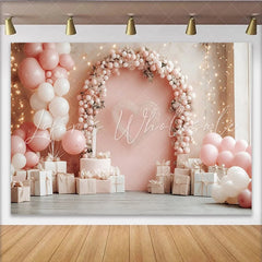 Lofaris Pink and White Balloons Valentines Day Photography Backdrop Elegant Heart Arch Background for Romantic Portraits and Party Decor