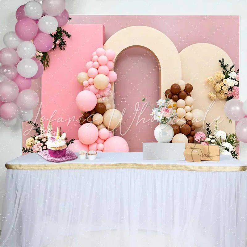 Lofaris Pink Balloon Arch and Floral Arrangements Wedding Backdrop Elegant Bridal Shower Photography Background