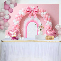 Lofaris Pink Balloon Arch Bow Wedding Backdrop Heart Shape Balloon Rainbow Bridal Shower Background