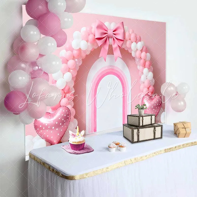 Lofaris Pink Balloon Arch Bow Wedding Backdrop Heart Shape Balloon Rainbow Bridal Shower Background