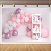 Lofaris Pink Balloon Arch Custom Name Cake Smash Backdrop White Letter Blocks Girl Birthday Party Background