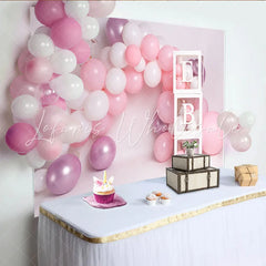 Lofaris Pink Balloon Arch Custom Name Cake Smash Backdrop White Letter Blocks Girl Birthday Party Background