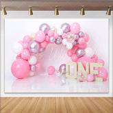 Lofaris Pink Balloon Arch First Birthday Cake Smash Backdrop ONE Sign Girl Party Background for Photo Studio