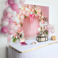 Lofaris Pink Balloon Arch Floral Wedding Backdrop Big Bow Ribbon Bridal Shower Party Background