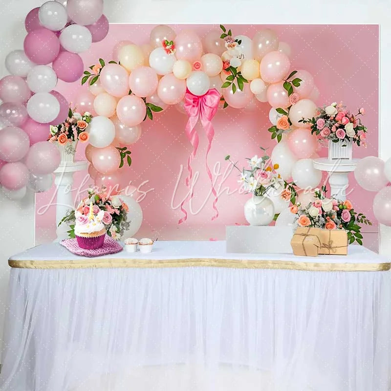 Lofaris Pink Balloon Arch Floral Wedding Backdrop Big Bow Ribbon Bridal Shower Party Background