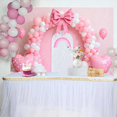 Lofaris Pink Balloon Bow Rainbow Arch Wedding Backdrop Heart Balloon Party Photography Background