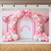 Lofaris Pink Balloon Bow Rainbow Wedding Backdrop Heart Balloon Bridal Shower Party Photography Background