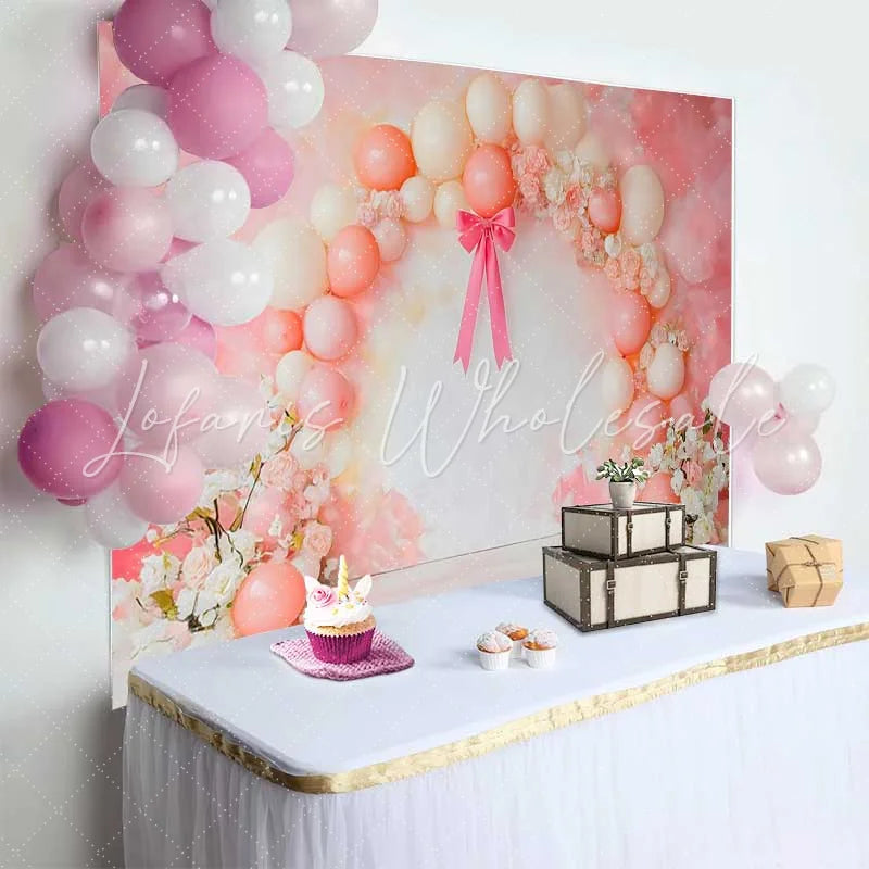 Lofaris Pink Balloon Bow Ribbon Floral Wedding Backdrop Artistic Abstract Party Photography Background