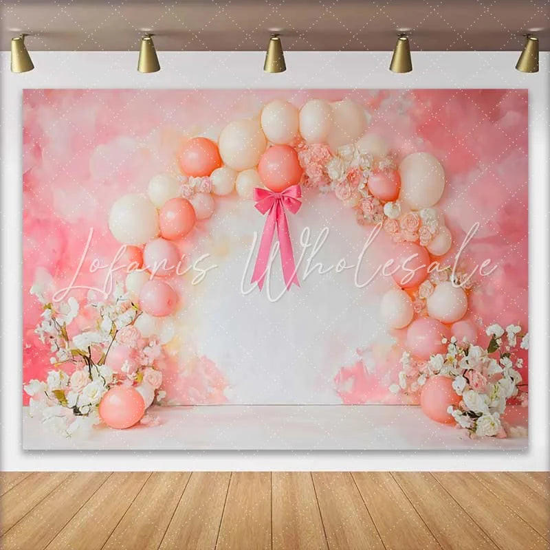 Lofaris Pink Balloon Bow Ribbon Floral Wedding Backdrop Artistic Abstract Party Photography Background